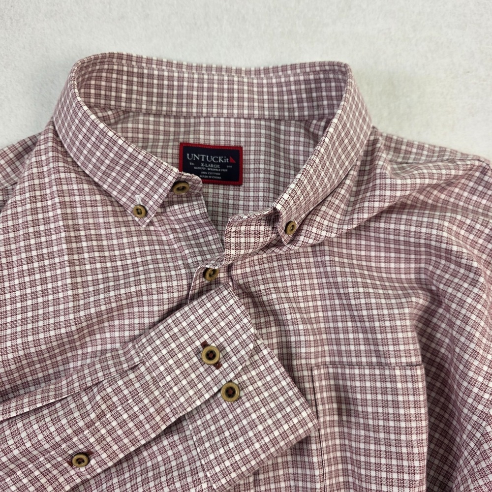 UNTUCKit Slim Fit XL Button Down Shirt Red White ‎ Check